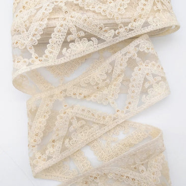 White Soft Net Lace Trim With Floral Embroidery And Gold Sequins, Sequinned Trim, Wedding Trim Bridal Trim